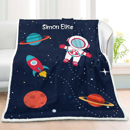 NZOOHY Personalized Space Planet Astronaut Sherpa Baby Blanket (photo 2)