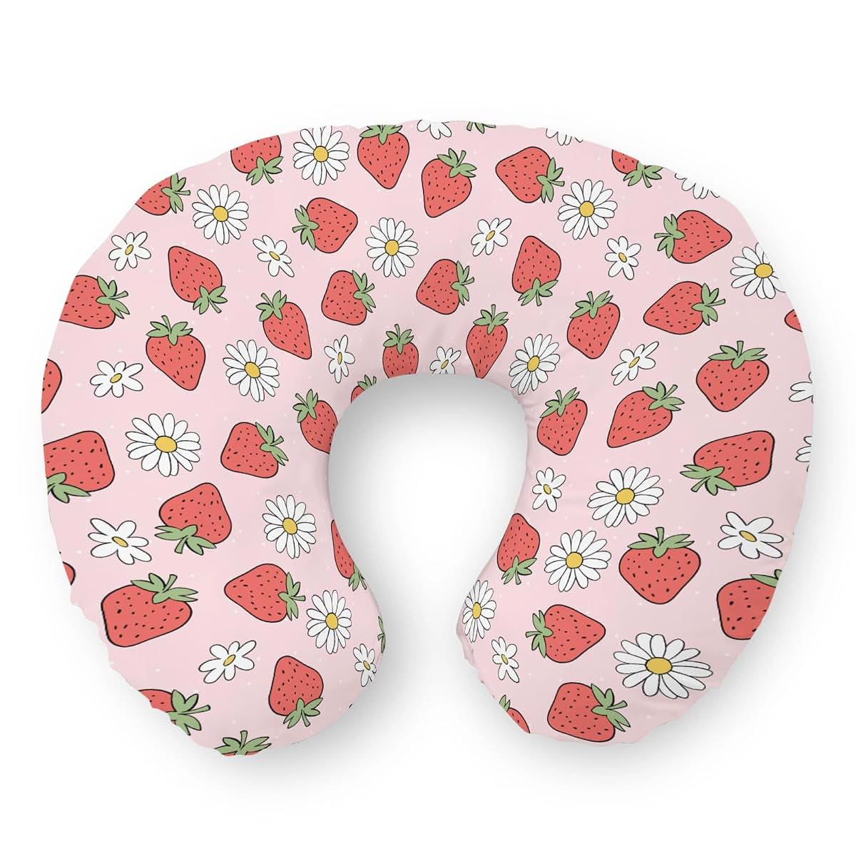 Strawberry Daisy Floral Nursing Pillow Slipcover for Newborns