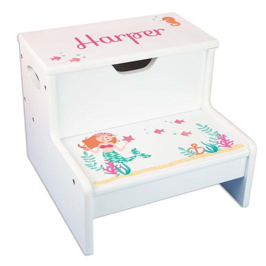 My Bambino Personalized Kids Step Stool | Mermaid Storage Step Stool | Custom Name Toddler Bathroom & Kitchen Helper