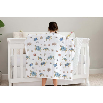 SqtmuHLuo Sea Turtle Flannel Plush Baby Blanket, White (photo 3)