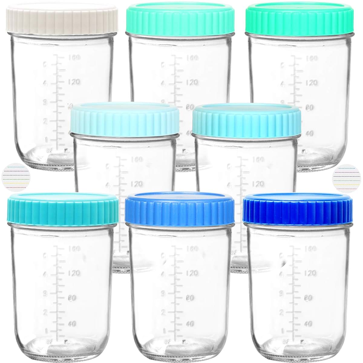 Youngever 8 Sets Glass Baby Food Storage Containers with Airtight Lids, 8 Ounce, Coastal Colors