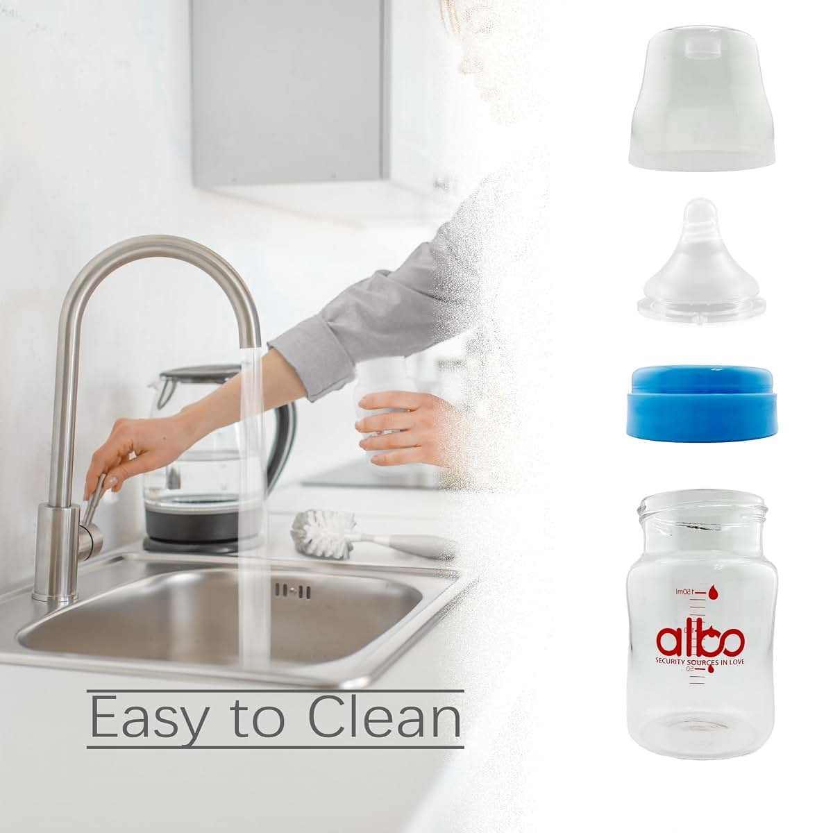 Albo Baby Glass Natural Flow Feeding Bottle 5oz (photo 3)