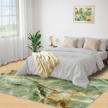 HYGIUID Modern Luxury Marble Area Rugs 4x5 - Stone Textured Marbling Rug for Entryway, Abstract Green Marble Washable