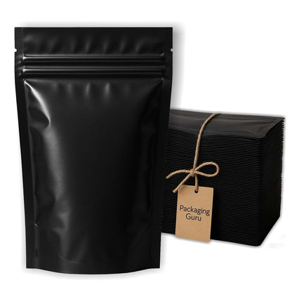 Packaging Guru 100 Pack Matte Black Child Resistant Mylar Bags 14.5"x12"