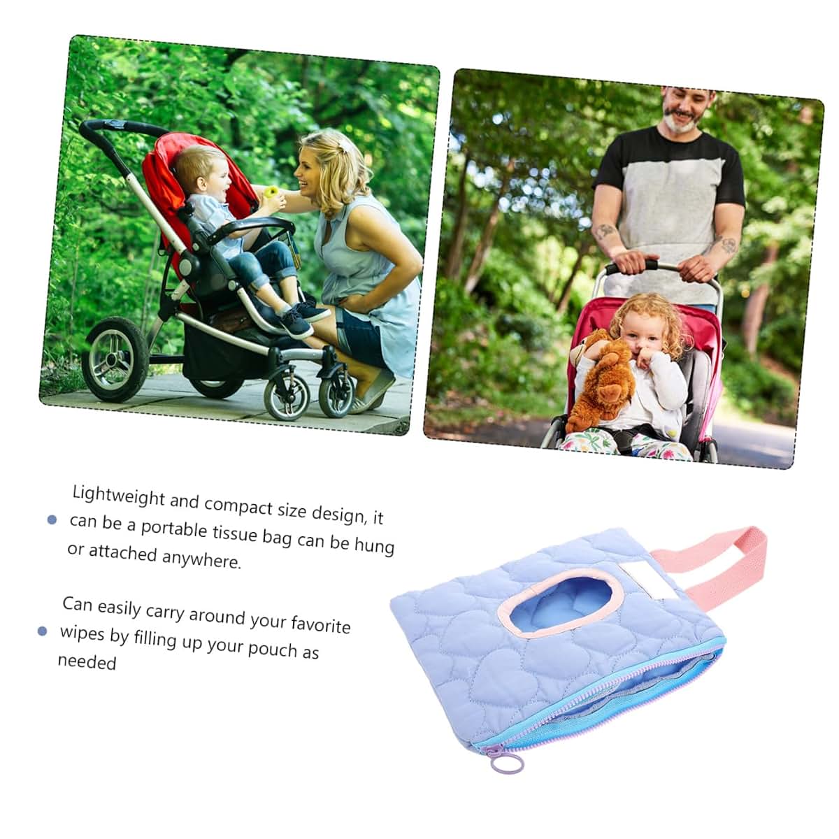 HEMOTON Stroller Hanging Wipes Organizer, Cotton, Sky Blue, Pull-Out Flip Cover