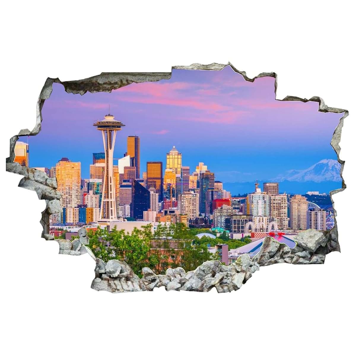 Higoss 3D Broken Wall Seattle Landscape Wall Decal (photo 2)