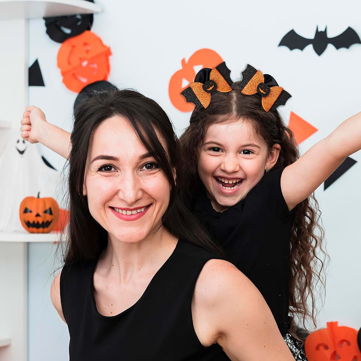 4 Pcs Halloween Bow Hair Clips Set - Pumpkin & Bat Barrettes