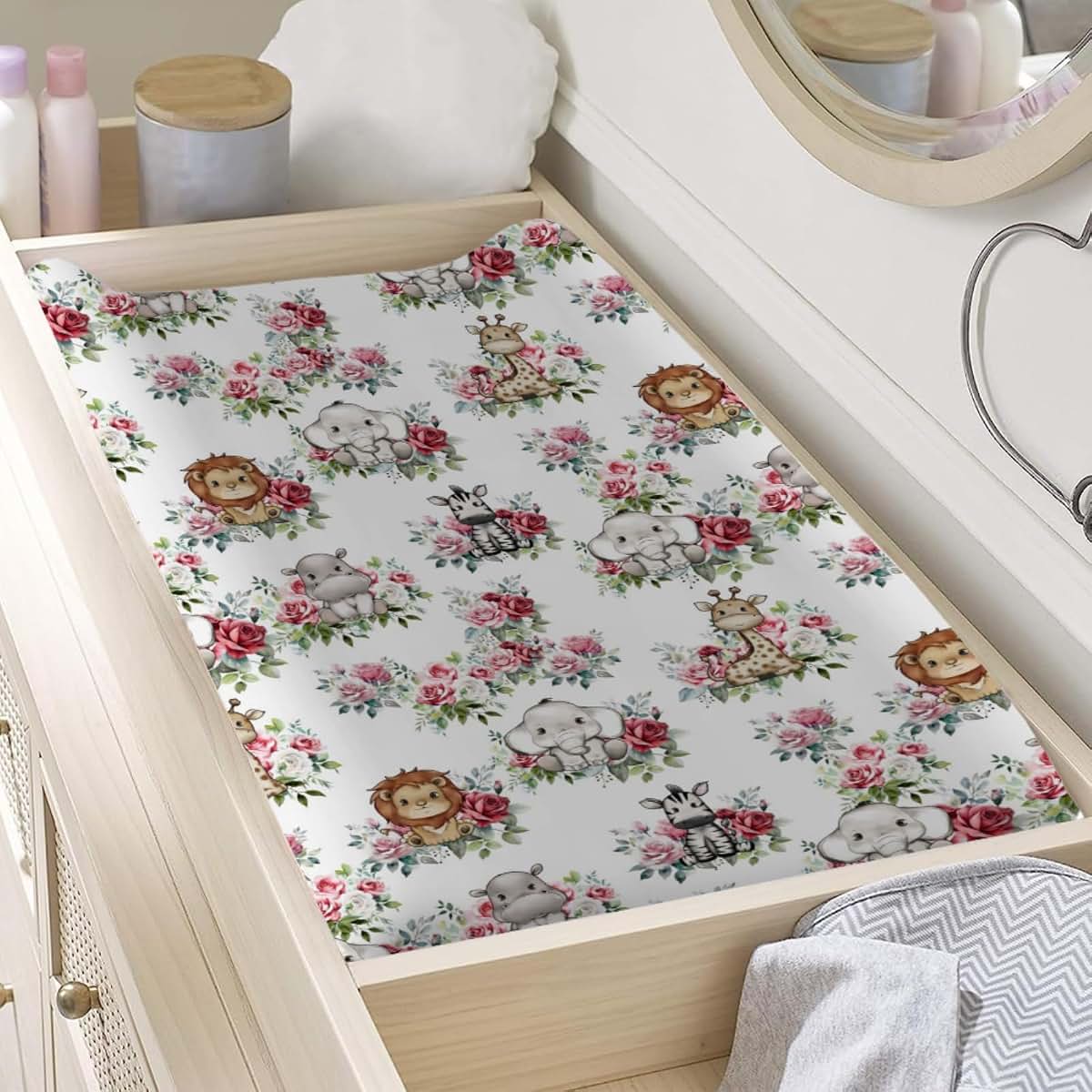 BabyOneStop Jungle Safari Boho Floral Changing Pad Cover 32x16 Soft Stretchy