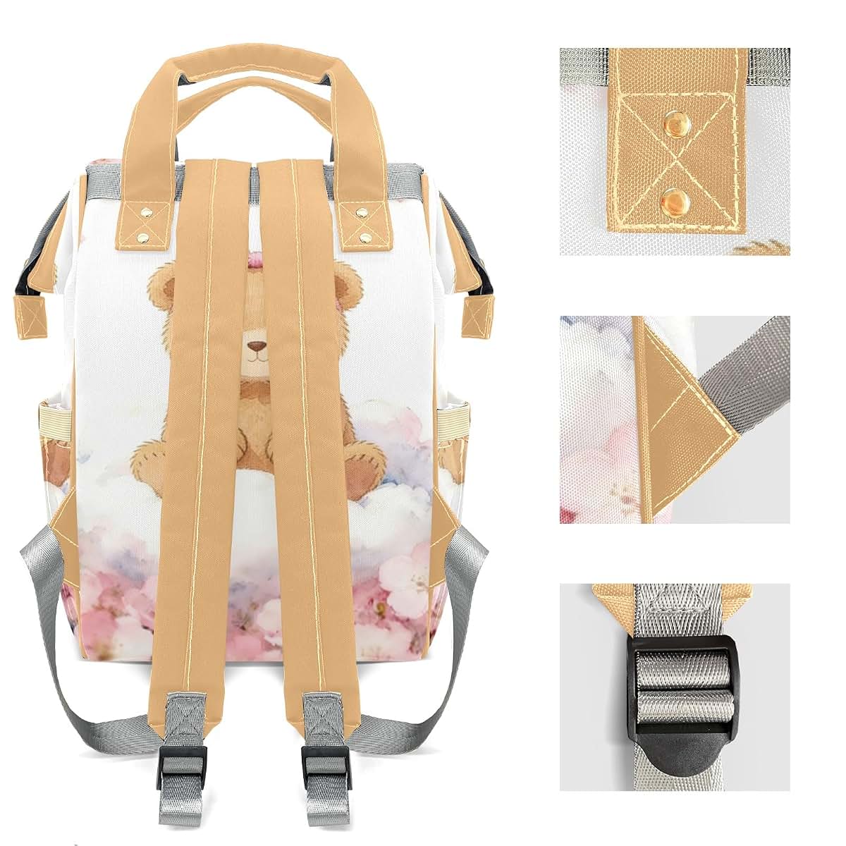 Joyestore Personalized Cute Teddy Bear Pink Custom Mom Bag with Name,Dad and Mom Diaper Backpack Waterproof Baby Shower (photo 4)
