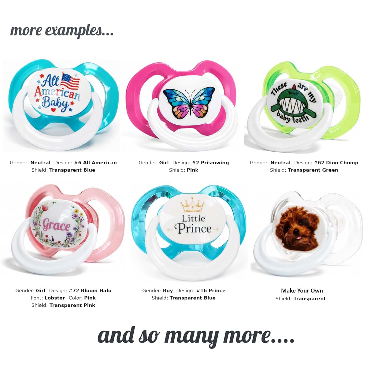 Custom Pacifiers Personalized Baby Pacifier Set, 3 Count, Custom Printed Shield, Silicone Nipple, 3+ Months (photo 4)
