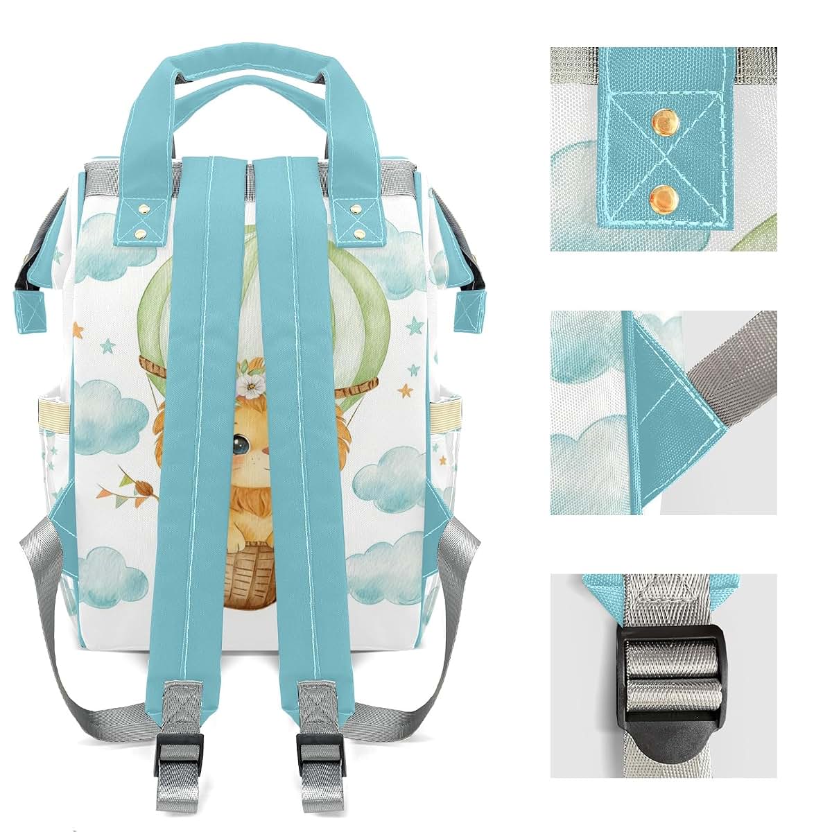 YallLocoMo Personalized Diaper Bag Backpack Watercolor Cartoon Cloud Lion (photo 4)