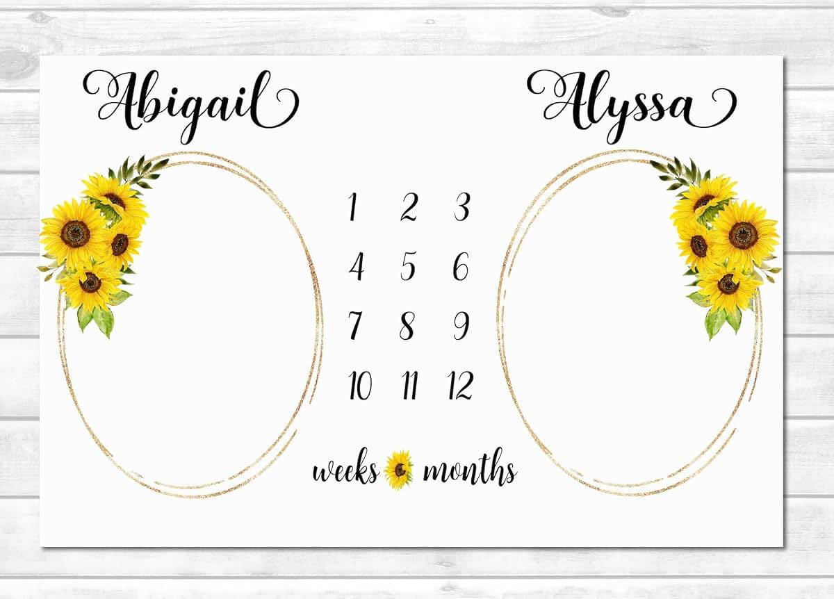 UnoCo Twin Girls Milestone Blanket With Sunflowers