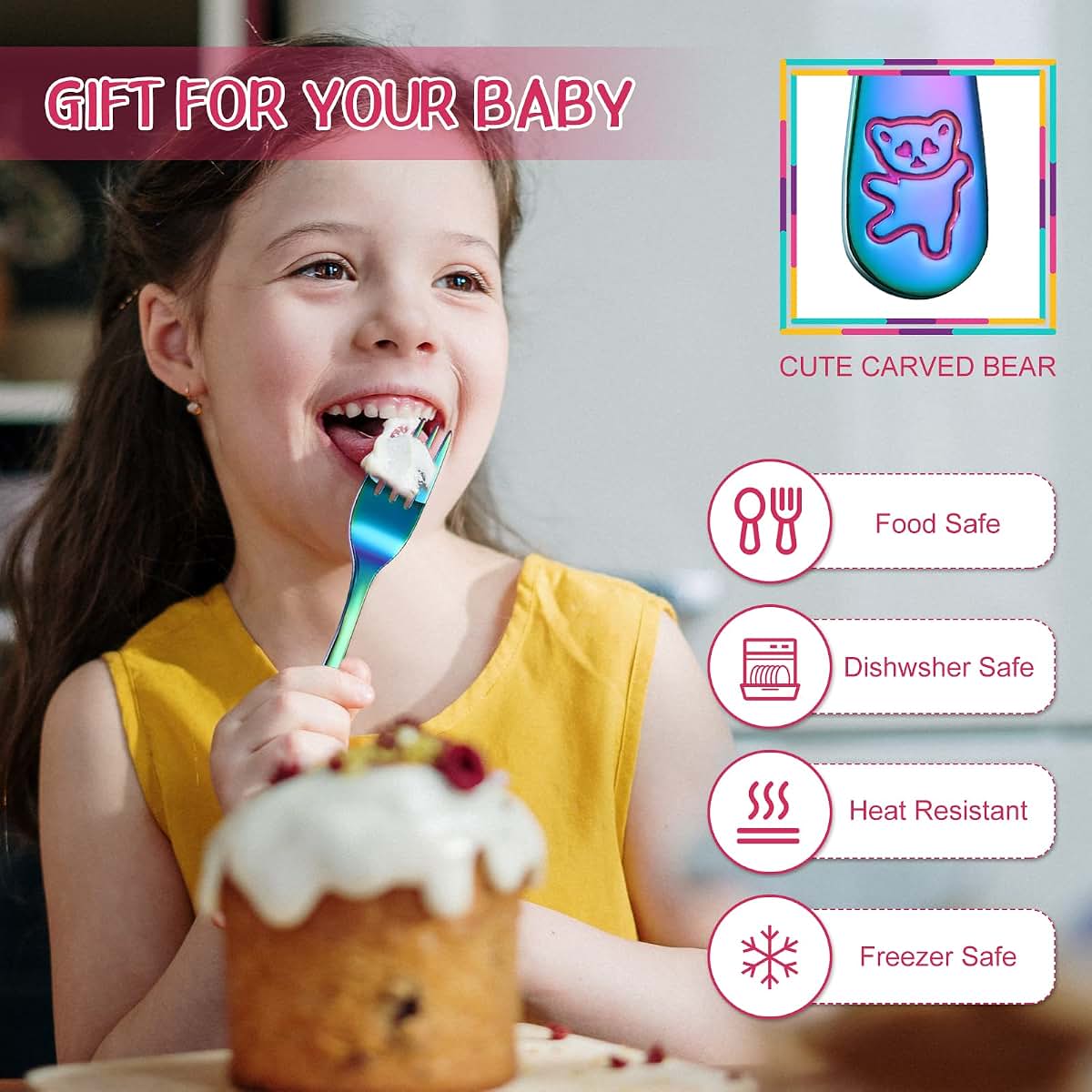Rainbow Kids Stainless Steel Fork Set for Self Feeding Utensils