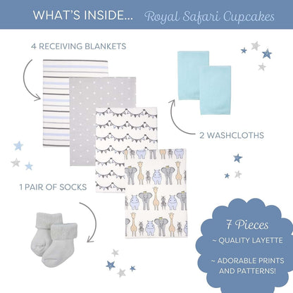 Baby Boy Cupcake Gift Set | 7-Piece Safari Nursery Essentials