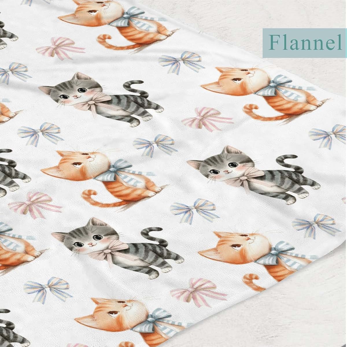 Wicbfdfv Cute Cats Bows Baby Boy Girl Cartoon Orange Kitten Pet Stripe Blue Pink Blankets Cat Lover Gift Flannel (photo 3)