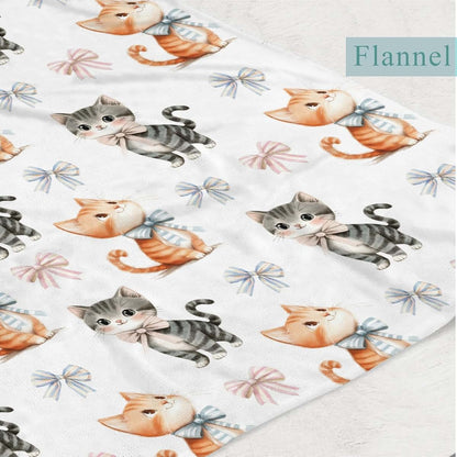 Wicbfdfv Cute Cats Bows Baby Boy Girl Cartoon Orange Kitten Pet Stripe Blue Pink Blankets Cat Lover Gift Flannel (photo 3)