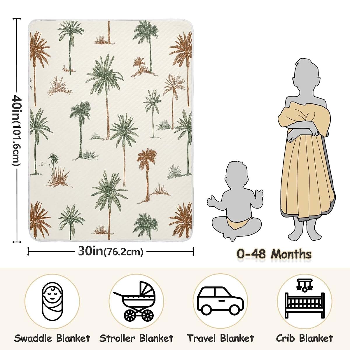 Kigai Palm Tree Baby Blanket 30x40 Inch Receiving Swaddling Wrap