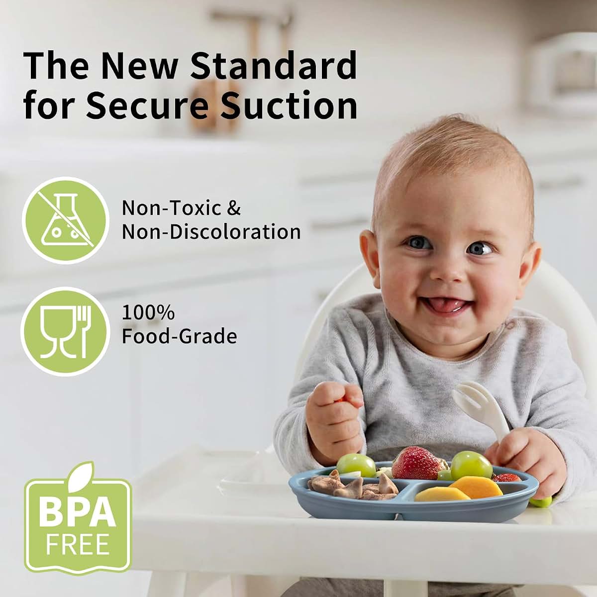 BebeCalin Suction Plates for Baby - 3 Pack Silicone Suction Plates for Toddlers Self Feeding - Baby Plates for High (photo 2)