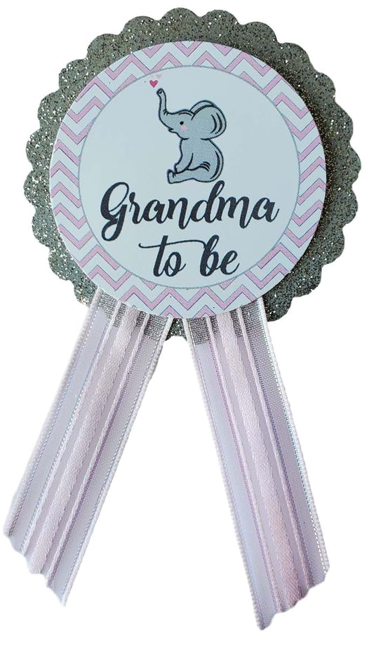 Amy's Bubbling Boutique Grandma to Be Pin Elephant Baby Shower Pin for nona to wear, Pink & Gray, It's a Girl Baby