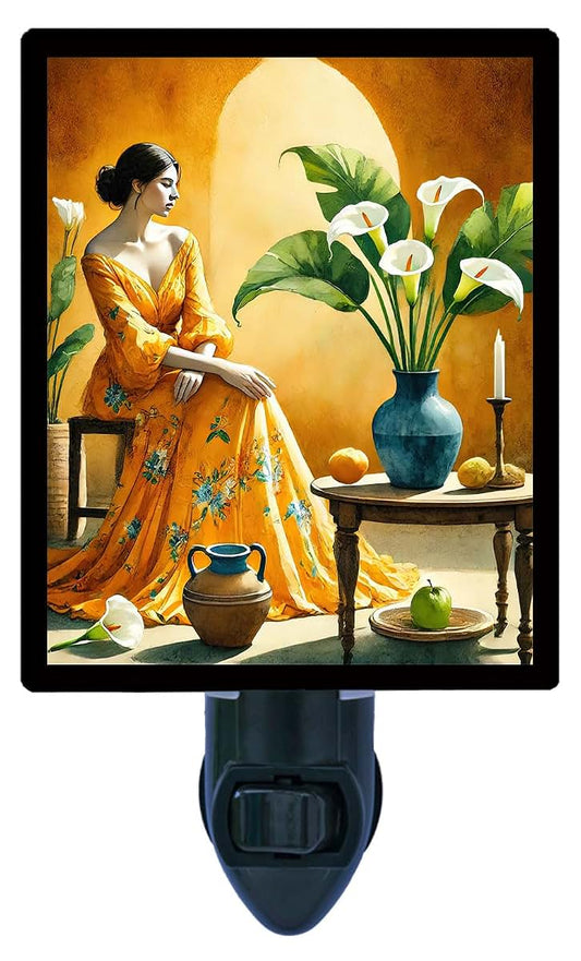 Night Light Designs Woman In Gold LED Night Light With Rotating Plug