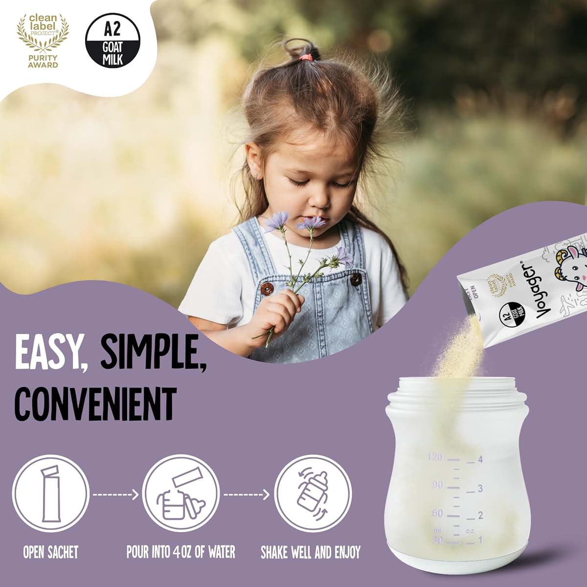Voyager Milk Voyager Travel Goat Milk Powder for Toddlers, Kids, Adults - On-The-Go, Easy to Digest, Whole Powdered (photo 4)