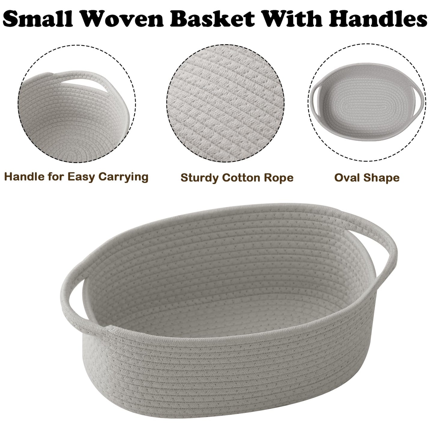 HZFTJOY Small Woven Rope Basket Grey