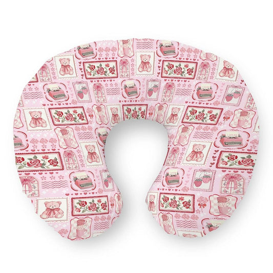 Selgkds Pink Preppy Valentines Frames Nursing Pillow Covers Pink Valentine Bear Roses Hearts Soft Stretchy Removable