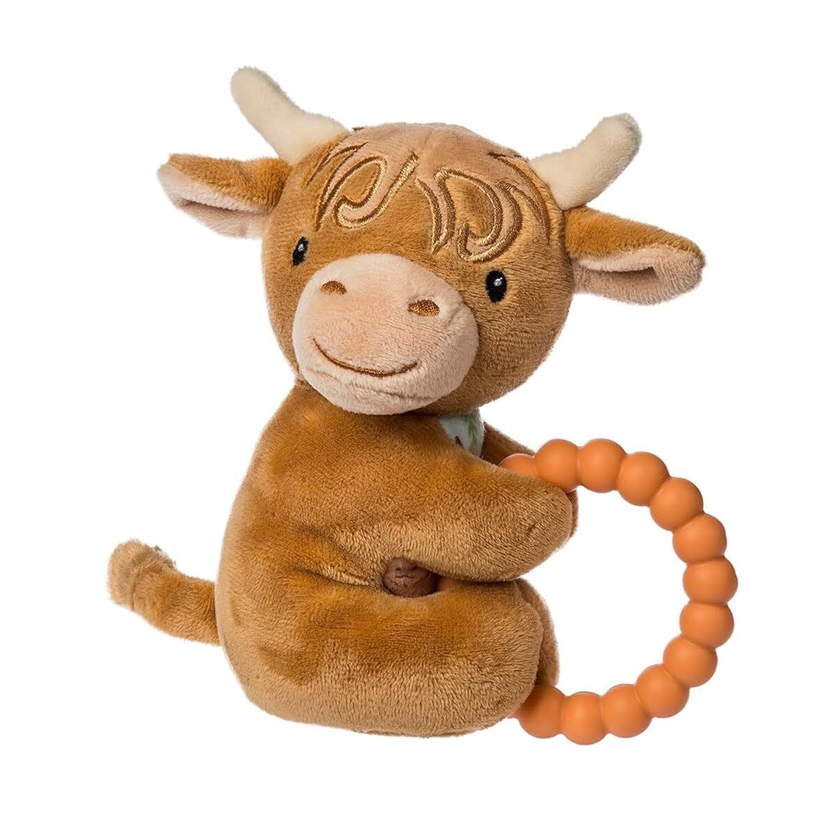Mary Meyer Soft Baby Rattle with Teether Ring - Hetty Highland Cow