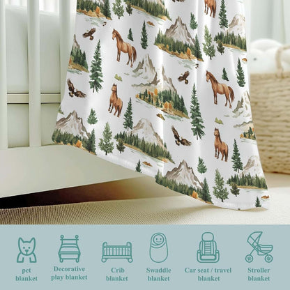 Wicbfdfv Vintage Horse Eagle Pine Trees Flannel Fleece Baby Blanket (photo 4)