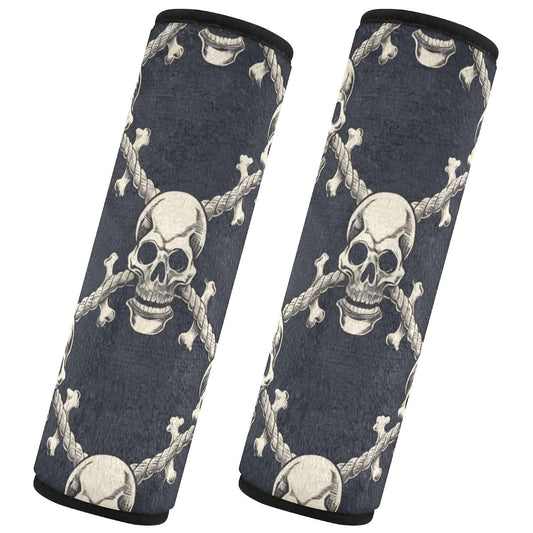 Vdsrup Seat Belt Covers 2 Pack Skull Crossbones Car Seat Strap Covers Flannelette Cotton