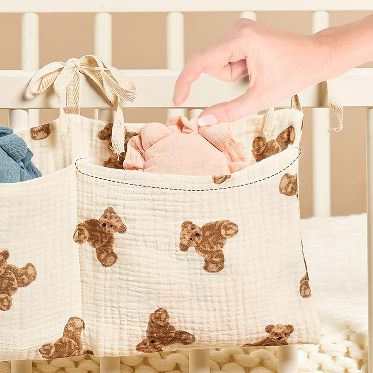 Psdndeww Baby Storage Bag Hangings Organize with 2 Pockets Access Solution Baby Item Organize Bag for Diapers & (photo 3)