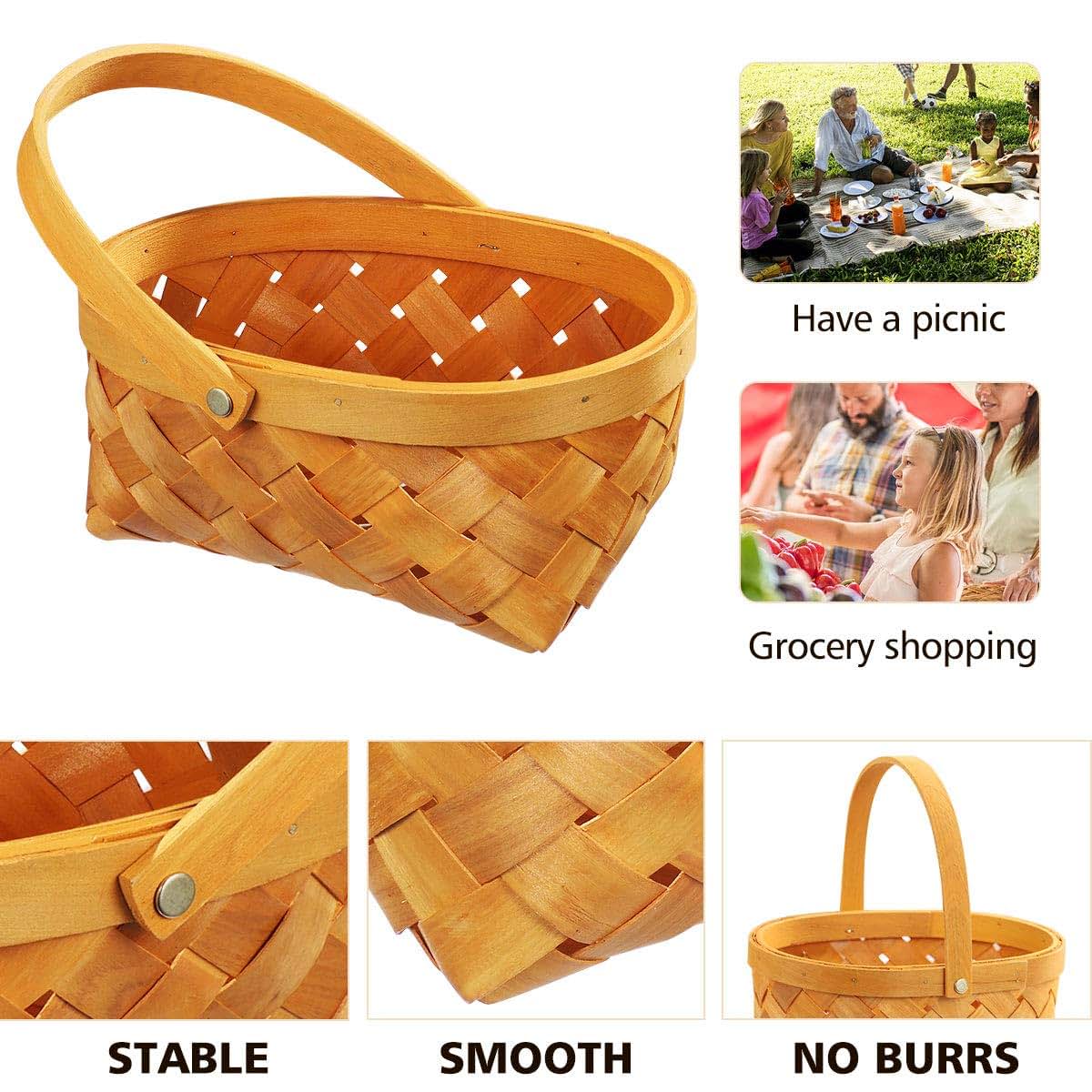 BabyOneStop Natural Woven Wood Storage Basket with Folding Handles, 3 Sizes
