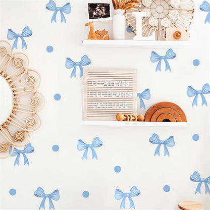 Sacinora Light Blue Bowknots Wall Stickers Polka Dots Decals for Nursery Room