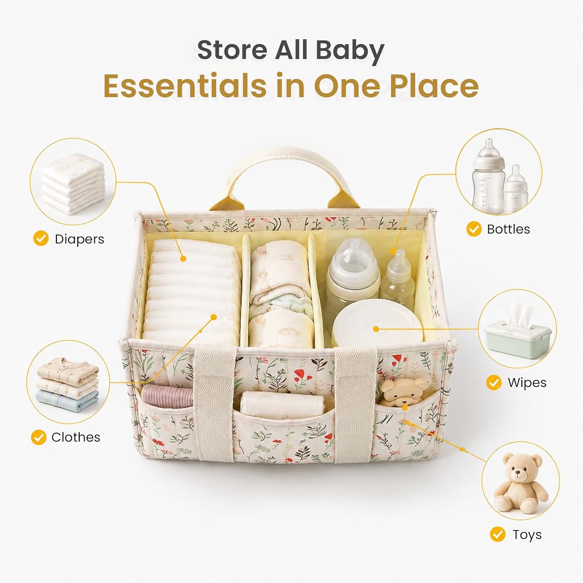 Huggova Diaper Caddy Organizer with Removable Dividers | Portable Storage Basket (photo 3)