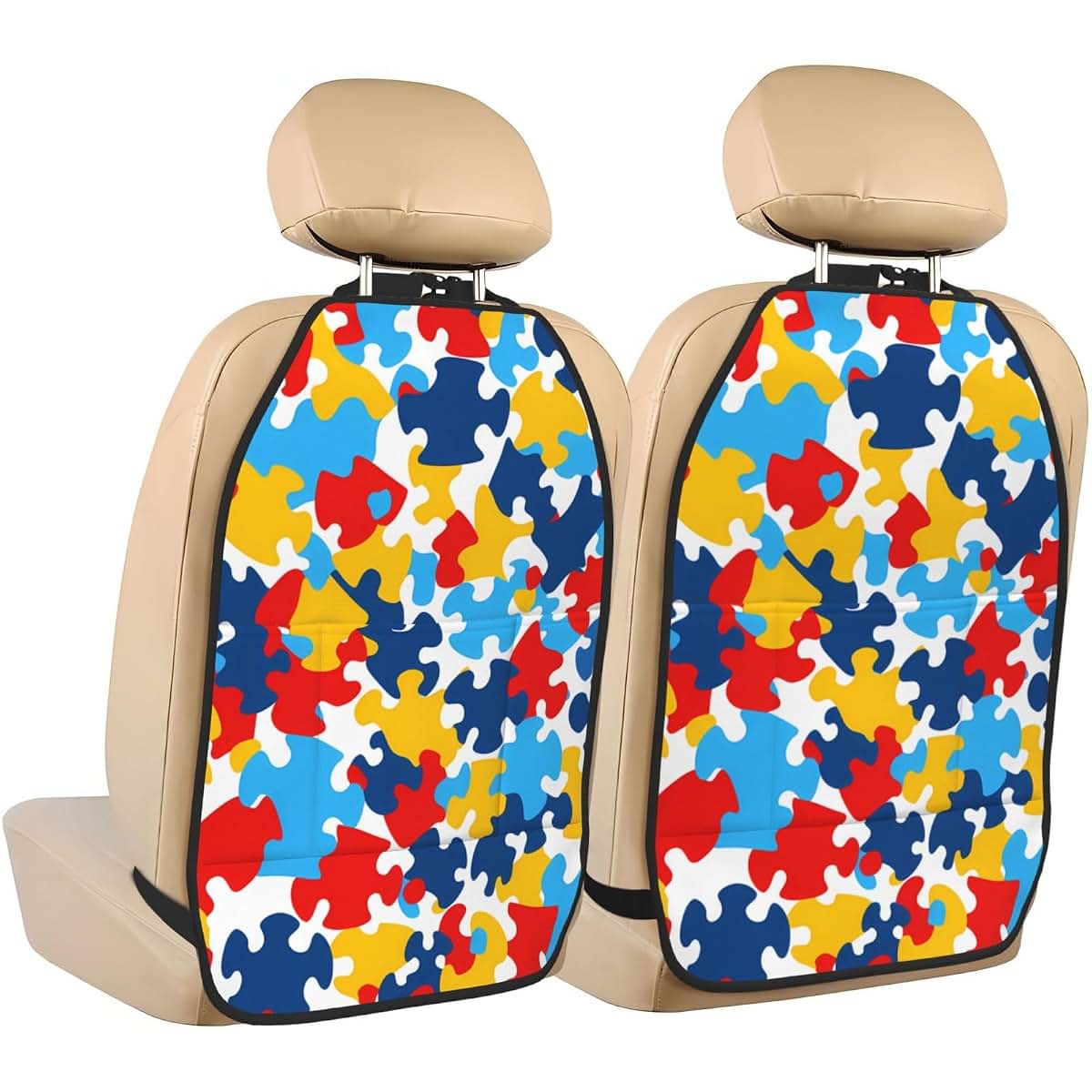 YYHWHJDE Car Seat Anti-Kick Storage Pads with Puzzle Heart Printing