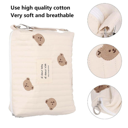 TIKATARER Wet Bags, Small Diaper Bag Tote Bag Quilted Cotton Cute Bear Embroidery Pattern Nappy Diaper Storage Bag with (photo 2)