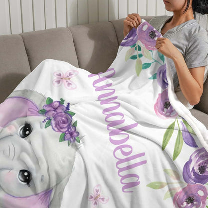 ColorAce Personalized Baby Blanket With Name Floral Elephant Design (photo 4)