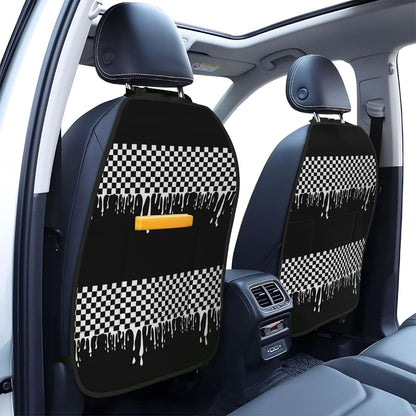Vendhui Black White Checkered Car Seat Back Kick Protectors, 2 Pack