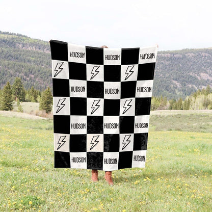 Bristow Personalized Name Blanket, Checkered Baby Blanket, Kids Blanket, Customized Blanket Throw, Christmas Birthday