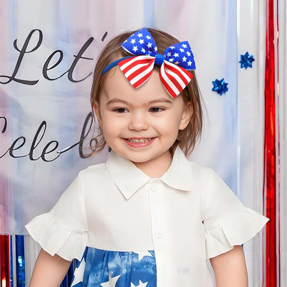 ONENINEDREAM 4th of July Baby Bows Patriotic Headband Set of 2 Red Blue