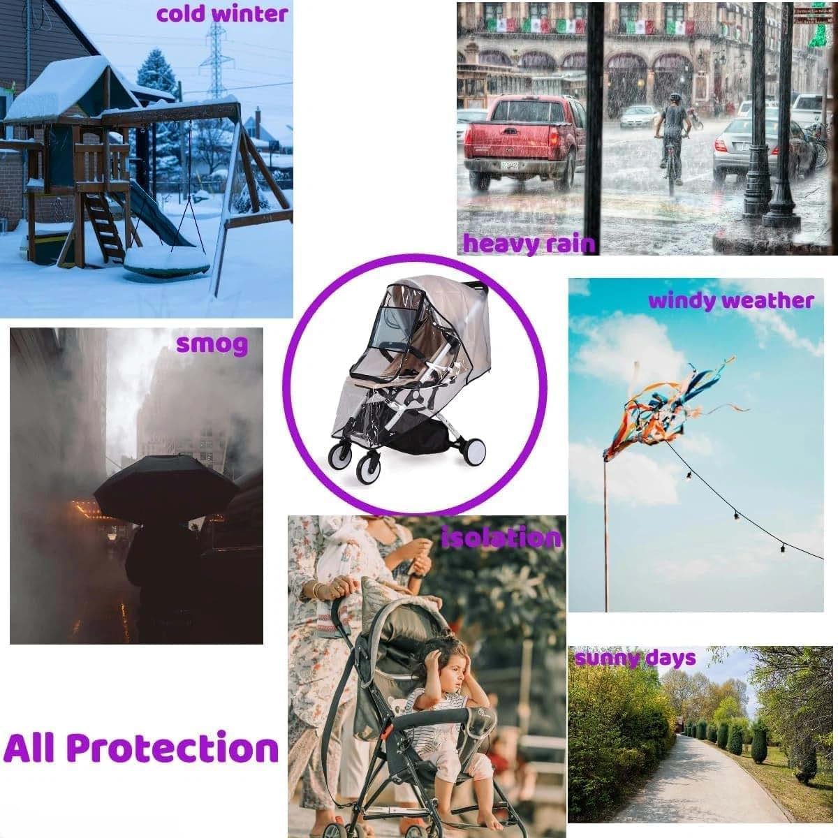 BabyOneStop Universal Stroller Rain Cover, Breathable Windproof Snowproof Weather Shield, 56x99cm