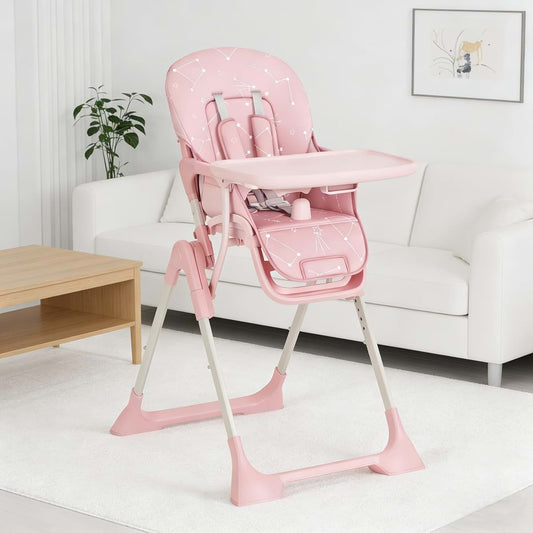 PeacefulHues Pink Foldable High Chair with Adjustable Height and Tray (photo 2)