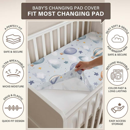 S2tMhb Hot Air Balloon Pattern Changing Pad Covers for Baby Boys Girls,Clouds Theme Stretchy Toddler Diaper Changing