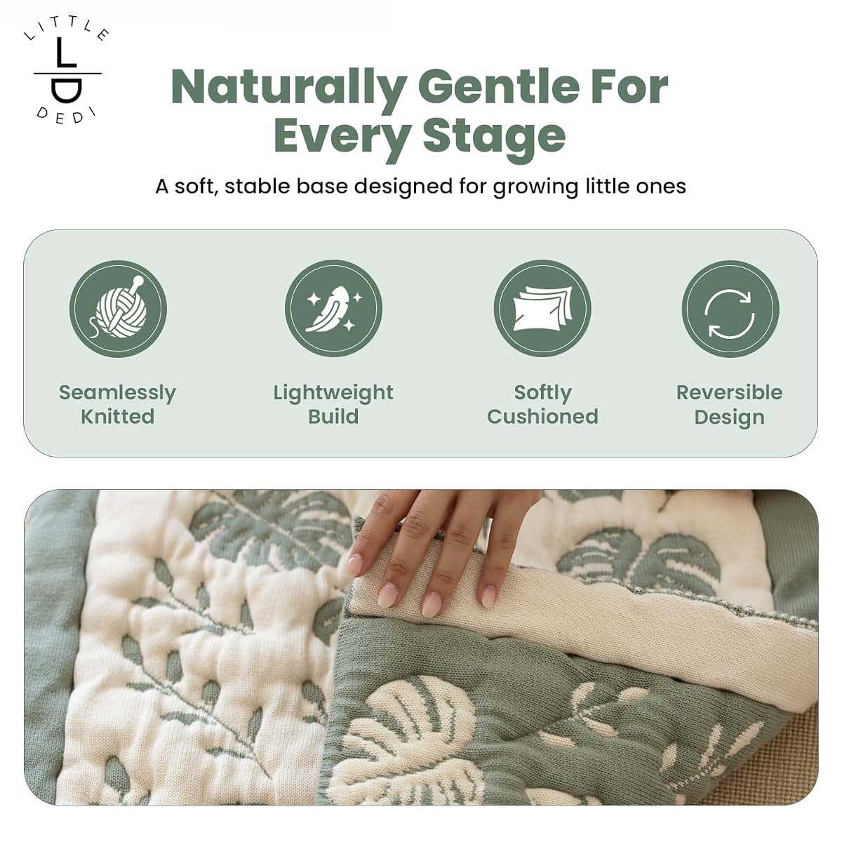 Little Dedi Organic Cotton Changing Mat 20x33 in, Monstera Green Beige (photo 4)