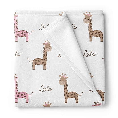 Lovable Gift Co Personalized Pink Giraffe Fleece Baby Girl Blanket