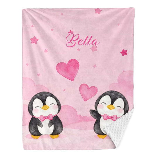 Nzoohy Personalized Penguin Moon Star Baby Blanket