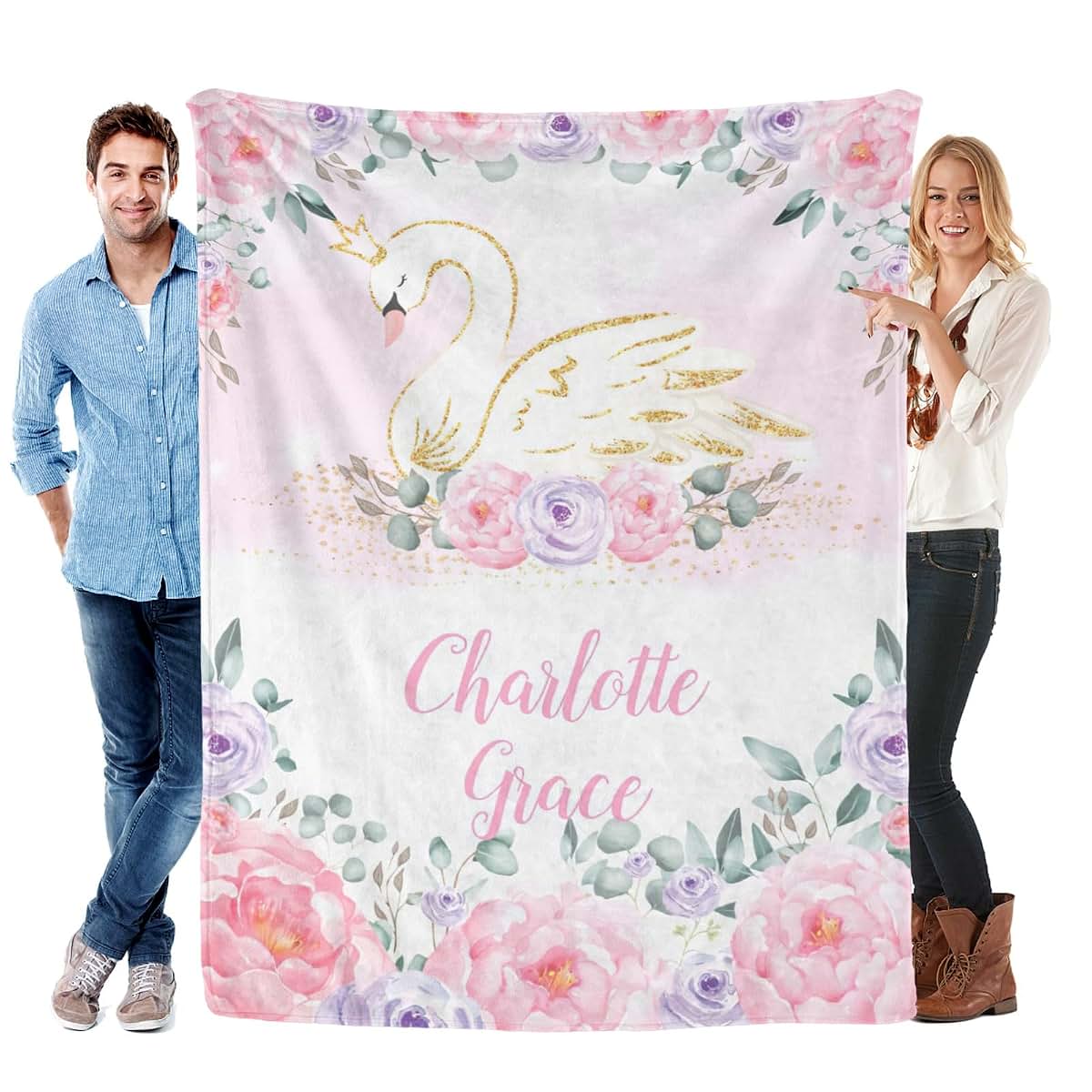 ColorAce Personalized Baby Blankets for Girls Customized Baby Blanket with Name Personalized Baby Gifts for Girl Floral