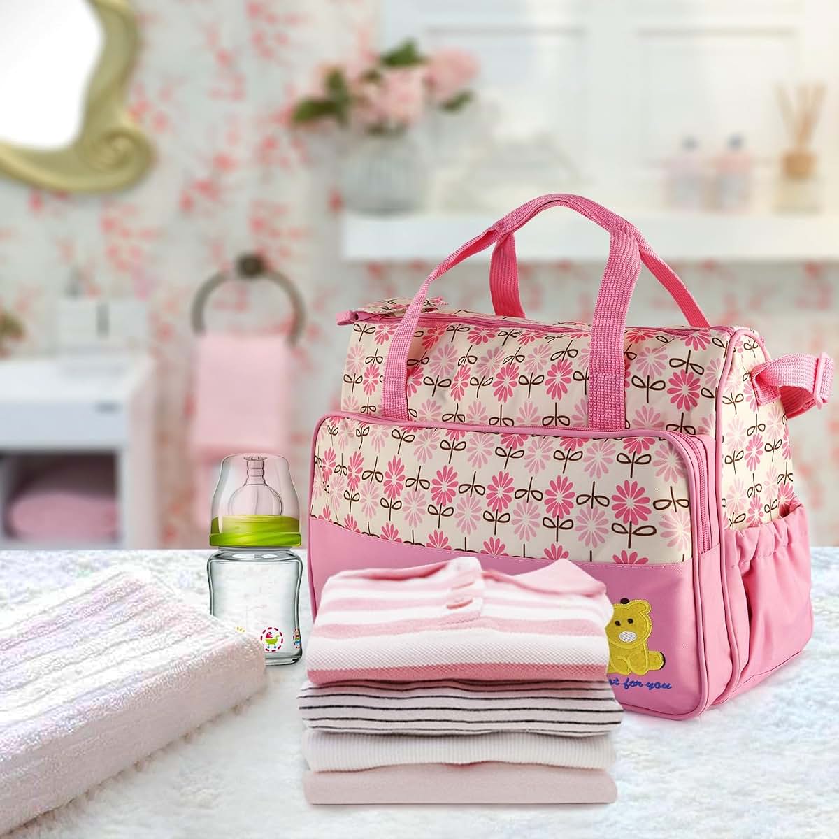 KOCASO 5PCS Baby Diaper Bag Set w/Changing Pad – Large Water-Resistant Nappy Bag with Insulated Pockets (photo 2)