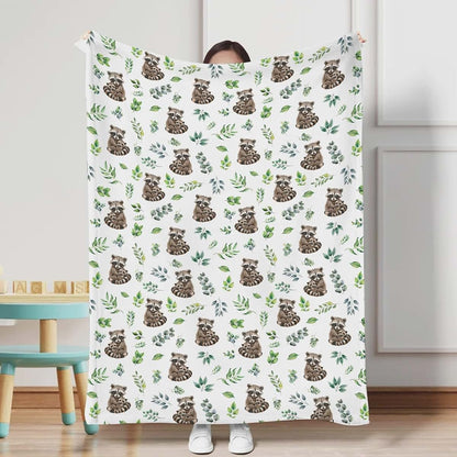 KASTLEE Cute Raccoon Green Leaves Baby Blanket
