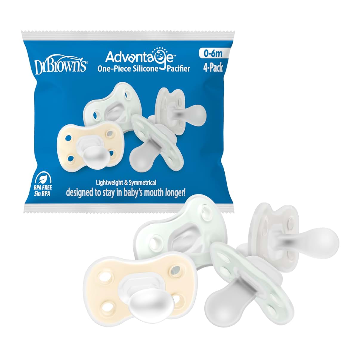 Dr. Brown's Advantage One-Piece Silicone Pacifier for Babies 4-Pack